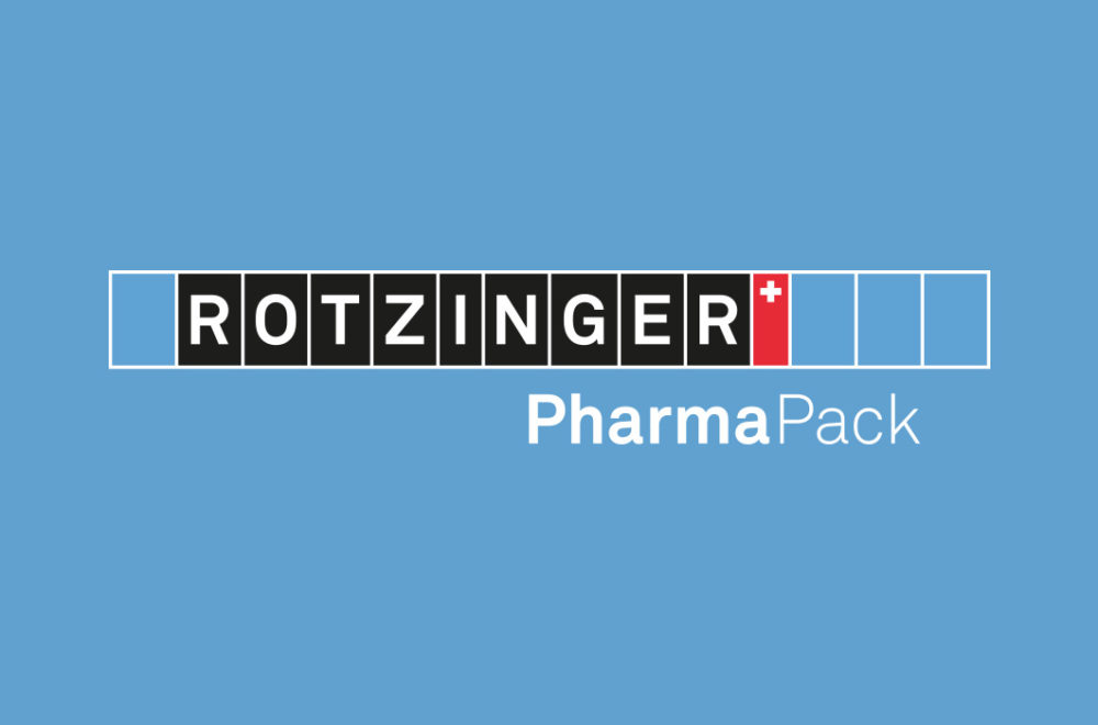 rotzinger pharma pack logo placed on blue background